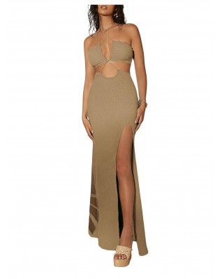 Women's Sleeveless High Waist Slit Thigh Length Sundress