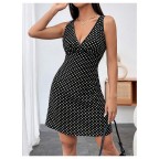 Women's Casual Polka Dot Deep V Neck Sleeveless Tank Dress