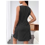 Women's Casual Polka Dot Deep V Neck Sleeveless Tank Dress
