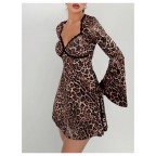 Women's Leopard Print Flared Sleeve Lace Dress