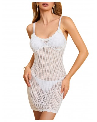 Women's hollow spaghetti strap knitted dress