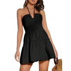 Women's halter waist mini short pleated dress