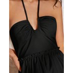 Women's halter waist mini short pleated dress