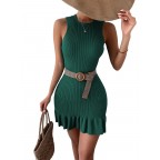 Women's Ribbed Knit Ruffle Hem Dress