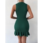 Women's Ribbed Knit Ruffle Hem Dress