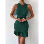 Women's Ribbed Knit Ruffle Hem Dress