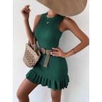 Women's Ribbed Knit Ruffle Hem Dress
