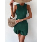 Women's Ribbed Knit Ruffle Hem Dress