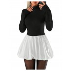 Women's Stand Collar Long Sleeve Ruffle Mini Skirt