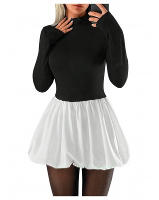 Women's Stand Collar Long Sleeve Ruffle Mini Skirt