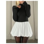 Women's Stand Collar Long Sleeve Ruffle Mini Skirt