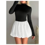 Women's Stand Collar Long Sleeve Ruffle Mini Skirt