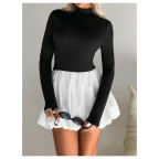 Women's Stand Collar Long Sleeve Ruffle Mini Skirt