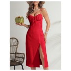 Women's Slit Thigh Spaghetti Strap Midi Dress