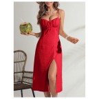 Women's Slit Thigh Spaghetti Strap Midi Dress