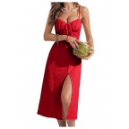 Women's Slit Thigh Spaghetti Strap Midi Dress
