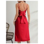 Women's Slit Thigh Spaghetti Strap Midi Dress