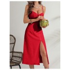 Women's Slit Thigh Spaghetti Strap Midi Dress