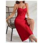 Women's Slit Thigh Spaghetti Strap Midi Dress