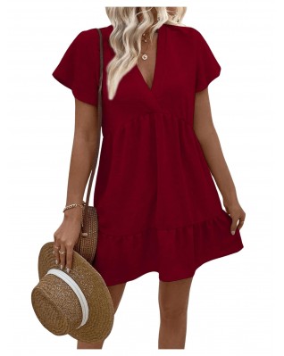 Summer Dresses V Neck Ruffle Mini Dress