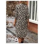 Women's Leopard Print Front Button Three-quarter Sleeve Dress