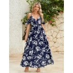 Women's floral off-the-shoulder slit thigh-high tie maxi skirt