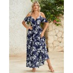 Women's floral off-the-shoulder slit thigh-high tie maxi skirt