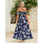 Women's floral off-the-shoulder slit thigh-high tie maxi skirt
