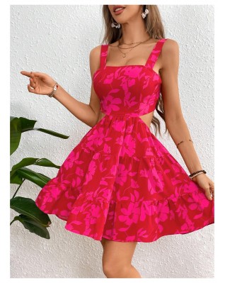 Women's hollow sleeveless floral summer dress