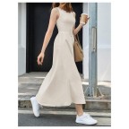 Textured High Waist Sleeveless Crewneck Ruffle Dress