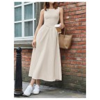 Textured High Waist Sleeveless Crewneck Ruffle Dress
