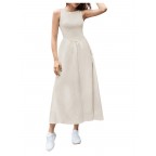 Textured High Waist Sleeveless Crewneck Ruffle Dress