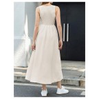 Textured High Waist Sleeveless Crewneck Ruffle Dress