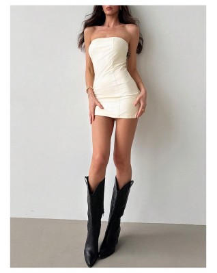 Women's Off-the-shoulder Leather Dress