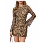 Women's Leopard Open Back Mesh Mini Cheetah Print Dress