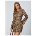 Women's Leopard Open Back Mesh Mini Cheetah Print Dress