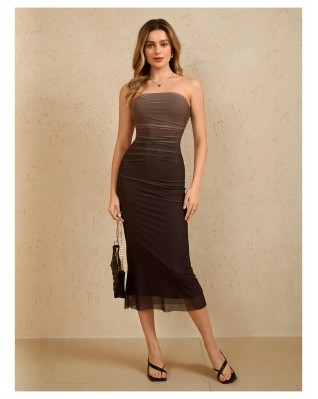 Women's Off Shoulder Cocktail Mesh Ombre Maxi Dress